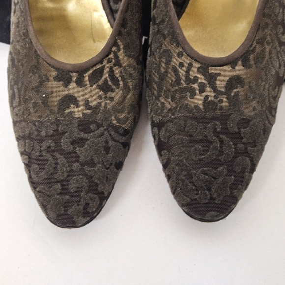 Saint Laurent Almond Toe Kitten Heels In Brown Suede And Velvet Mesh Size 9 - Picture 11 of 12